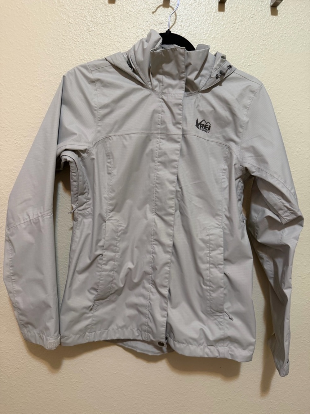 REI Co-op Gray Rain Jacket XS Lightweight Hooded Outdoor Shell